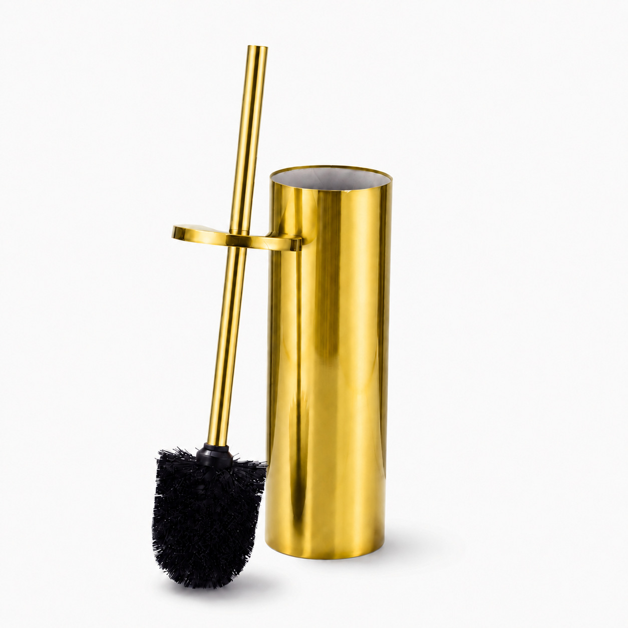 Juego de escobillas de inodoro de acero inoxidable, baño dorado de lujo ligero, cepillo de limpieza de inodoro doméstico con base redonda