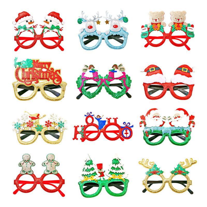 Navidad decoraciones gafas juguetes para niños adultos dibujos animados disfraz de fotos pequeños regalos premios gafas decorativas