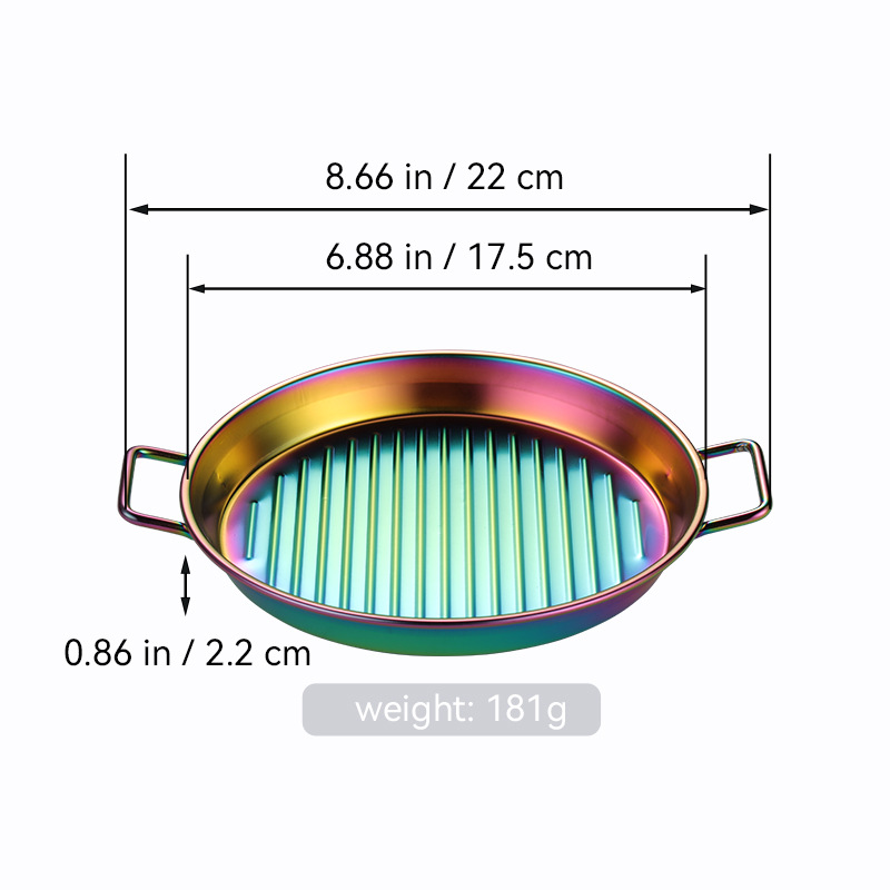 Bandeja redonda de barbacoa de acero inoxidable transfronteriza bandeja de mariscos de doble oreja dorada bandeja de filete bandeja de aperitivos filtrada bandeja de patatas fritas