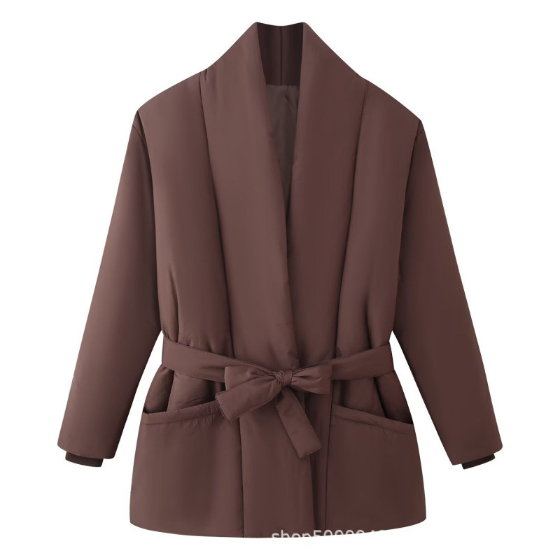 Cross-Border Women's Clothing Wholesale 2025 New Style Ins American Fashion Elegant Solid Color Lace-Up Loose Warm Cotton Jacket