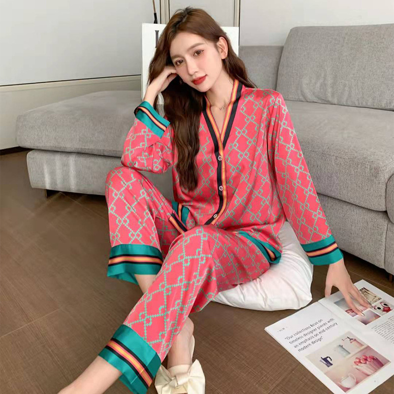 2022 Spring New Pajamas Women's Ice Silk One Piece Dropshipping Korean Version Douyin Internet Celebrity Fashion Home Clothing Manufacturer Wholesale
