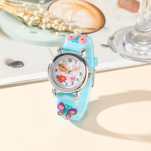 Children's trendy butterfly silicone quartz watch for boys and girls, students, large dial