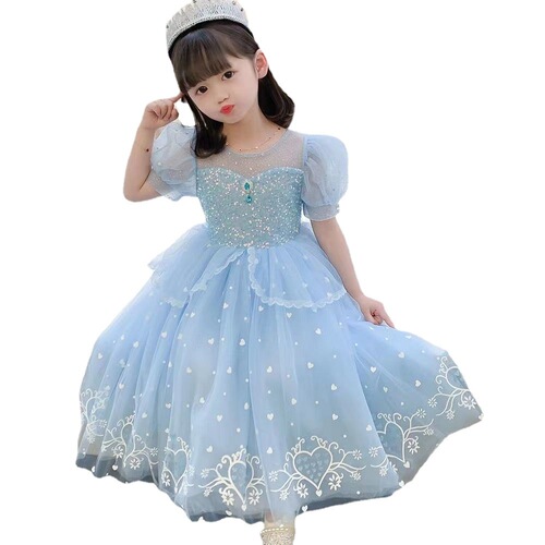 Girls Elsa Princess Dress 2024 Summer New Girls Dress Elsa Princess Mesh Children's Day Performance Skirt Trendy