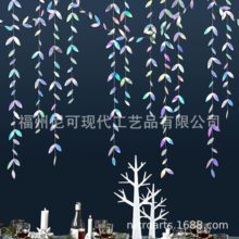 4M绿色树叶纸片串装饰儿童生日婚礼派对镭射叶子纸花环横幅挂饰