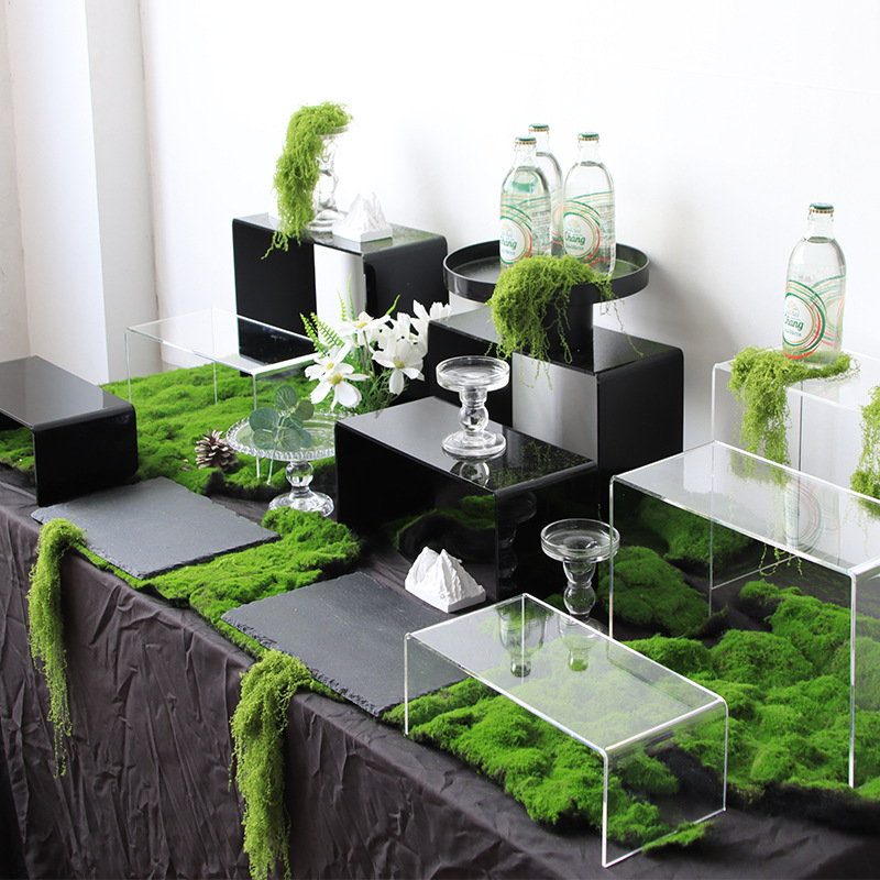 商务茶歇蛋糕架黑白色系甜品台透明亚克力阶梯展示架婚礼下午茶