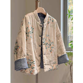 秋冬款中国风新中式复古棉衣立领改良唐装年轻款棉服外套夹棉棉麻