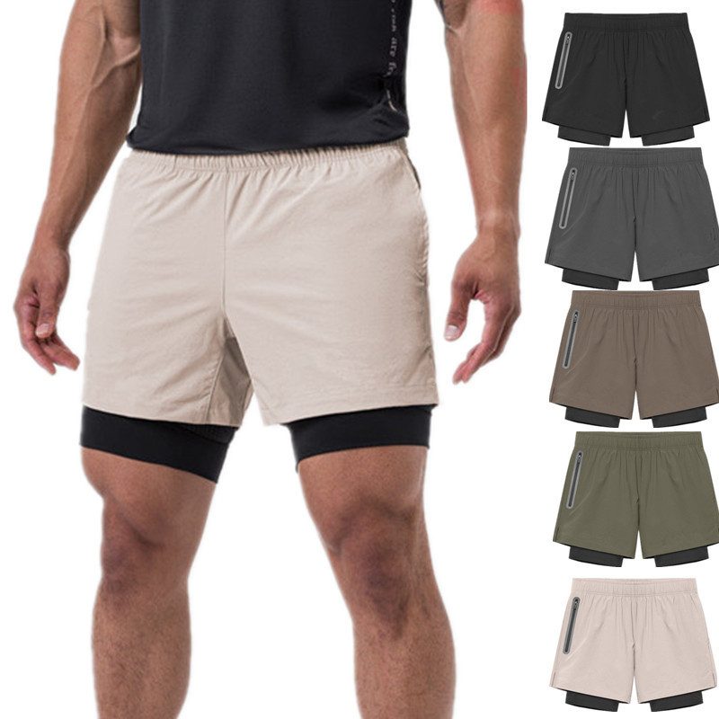 Five-Point Shorts with Four-Way Stretch, Double-Layer Running and Fitness Sports Shorts, Summer Shorts, Breathable, Quick-Drying, Straight-Leg, Casual and Versatile Five-Point Shorts with Four-Way Stretch, Double-Layer Running and Fitness Sports Shorts, Summer Shorts, Breathable, Quick-Drying, Straight-Leg, Casual and Versatile