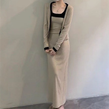 【两件套】开衫+吊带裙套装女装韩版复古风春秋外搭收腰显瘦长裙