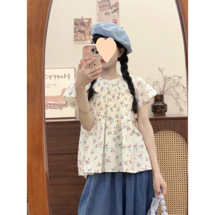 Sweet and Gentle Floral Shirt, Short-Sleeved Women's New Cute Baby Doll Shirt, Loose Niche Design Top