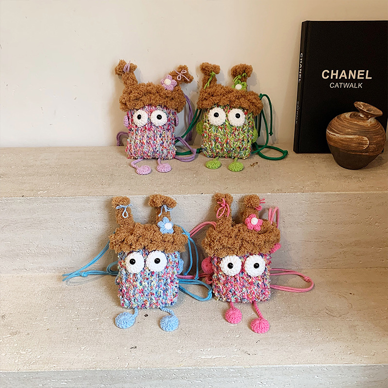 Cartoon cute little monstruos bolsas de niños extrañas bolsas de cambio de niños otoño y invierno ganchillo bolsas de hombro para bebés