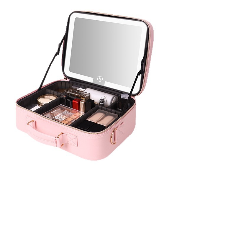 Estuche de Maquillaje con Luz LED de Cuero PU, Gran Capacidad y Antipolvo, para Tocador y Hogar