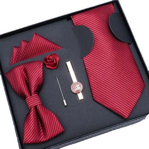 Dress 5-piece set groom wedding tie men's formal business tie square scarf tie clip free zipper hand tied 8cm