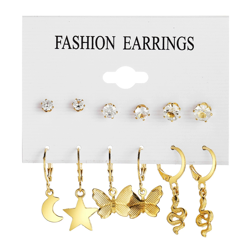 Earrings, creative set, European style, for import, 6 pair, simple and elegant design