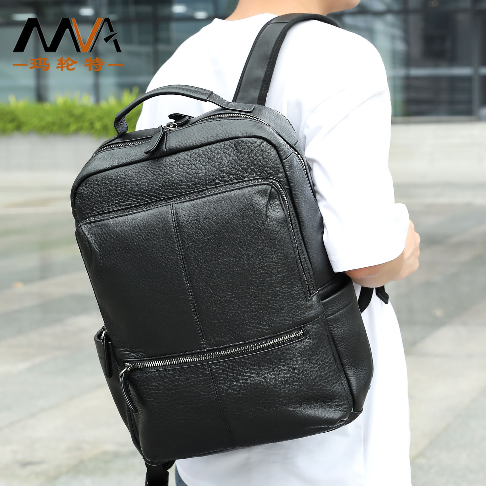 Genuine Leather Men's Bag, Retro Backpack, Computer Bag, Student Large-Capacity School Bag, Backpack, Korean Style Men's Casual Travel Bag