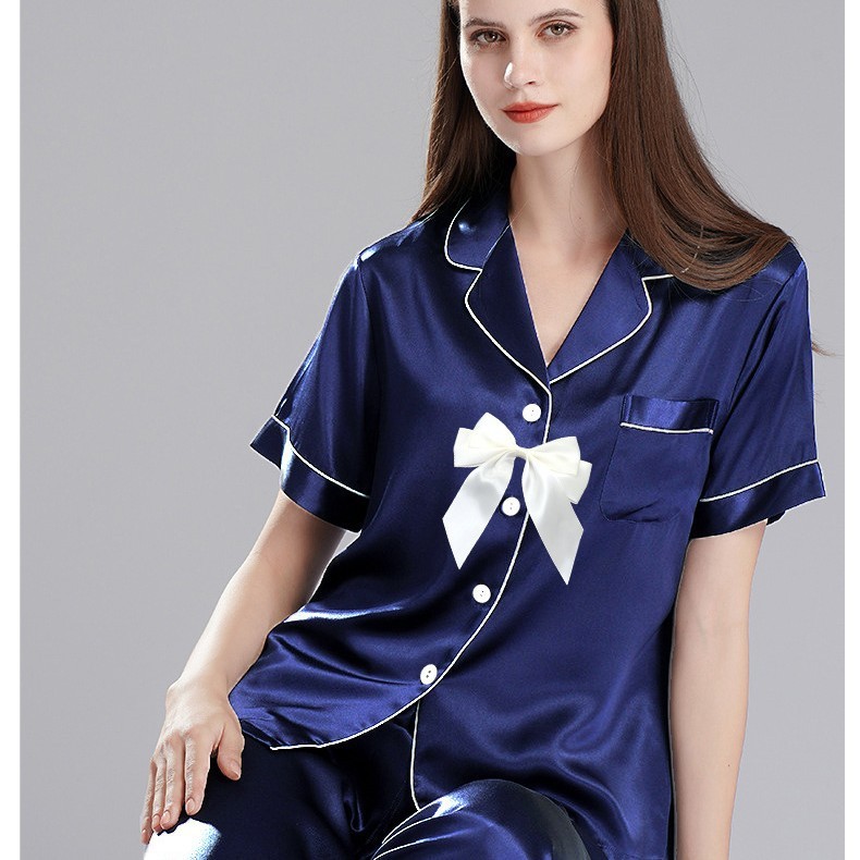 模造糸半袖少女パジャマセットシルク春夏ズボン襟ホーム服クロスボーダーメーカー直供|undefined