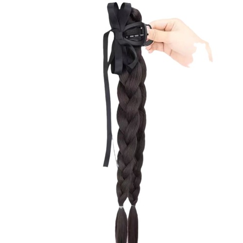 Fish Tail Braid Child Simulation Hair Volume Ballet Style Claw Clips Double Braid Natural Sweet Ribbon Fake Ponytail