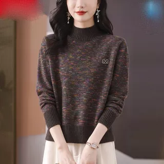 【羊羊世家】针织衫女套头半高领妈妈毛衣气质内搭大码打底衫加厚