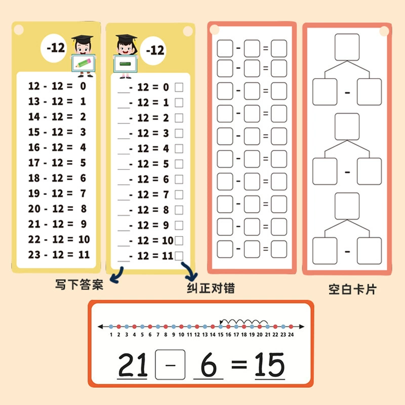 Learning card for teaching maths, flash card, children's practice, teaching aids, 3-12 years, addition and subtraction, multiplication and division
