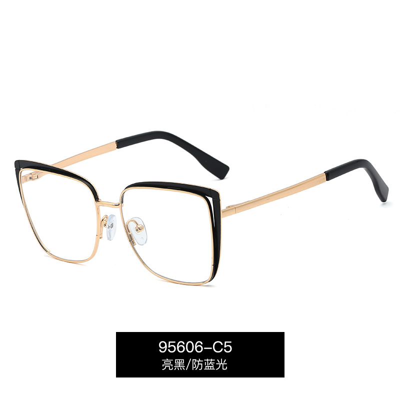 95606 nuevo metal anti-azul gafas de luz estilo europeo y americano gafas lisas transfronterizo marco artístico gafas para las mujeres en stock