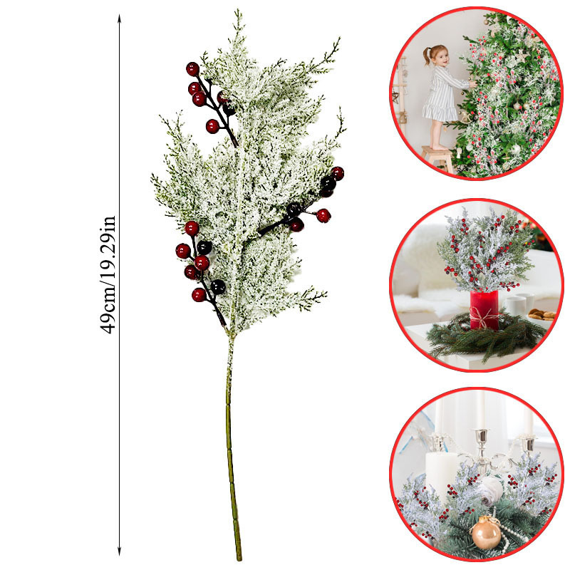 Artificial Cedar Red Black Berries Green Tree Branch Christmas Decoration 4