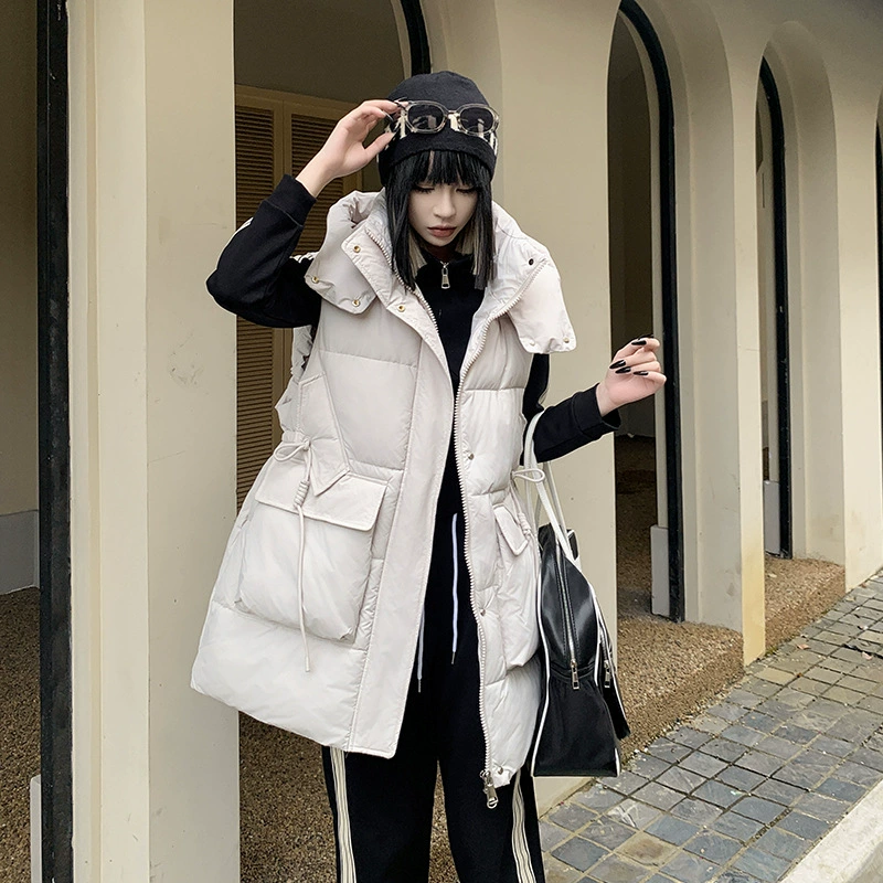 Demi-season fashionable vest with hood with down, jacket, Korean style
