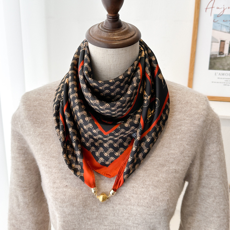 아치 배지 70 새틴 버클-블랙 오렌지