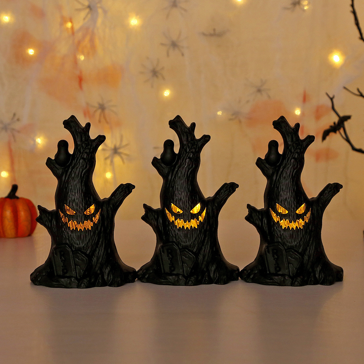 Transfronterizo venta caliente Halloween lámpara de calabaza fantasma decorativa mucosas de rostros LED vela electrónica diseño de props