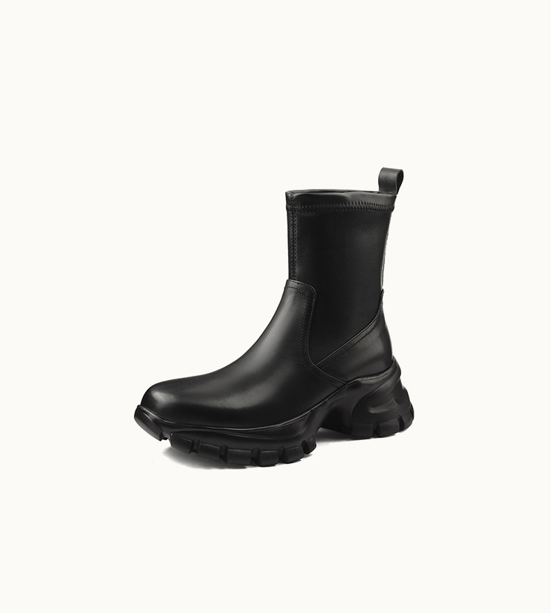 Boot da Chelsea nữ đế dày tăng chiều cao, cổ thun co giãn, dáng ôm chân — Lót nhung đen, Trong danh sách đen chi tiết 9