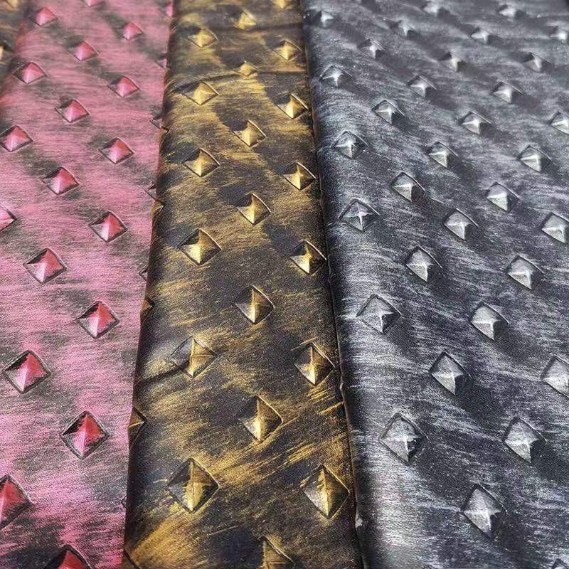 1.0 Thick 137cm Retro Leather Embossed Diamond Pattern Concave and Convex Pu Artificial Leather Shoe Bag Accessories Factory Direct Supply