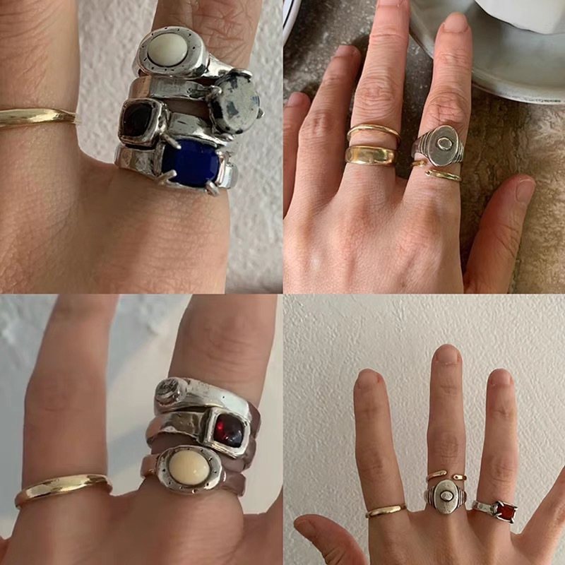 Korean Vintage Silver Irregular Metal Ring Set For Women_voghion.com