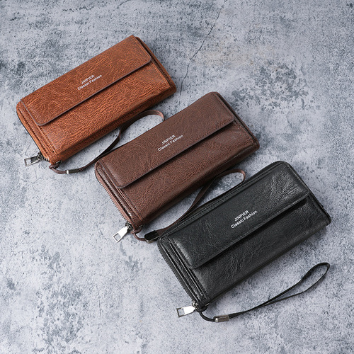 Men's Business Handbag Large Capacity Zipper Multi-Card Slot Wallet High-End Casual Trendy Handbag Men's Grab Bag