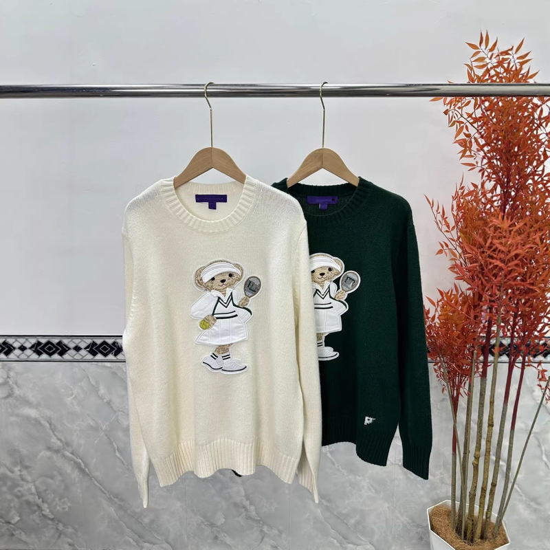 25 Autumn/Winter Women's Round Neck Tennis Bear Patch Embroidery Long Sleeve Pullover Knitted Wool Cashmere Top Versatile 25 Autumn/Winter Women's Round Neck Tennis Bear Patch Embroidery Long Sleeve Pullover Knitted Wool Cashmere Top Versatile