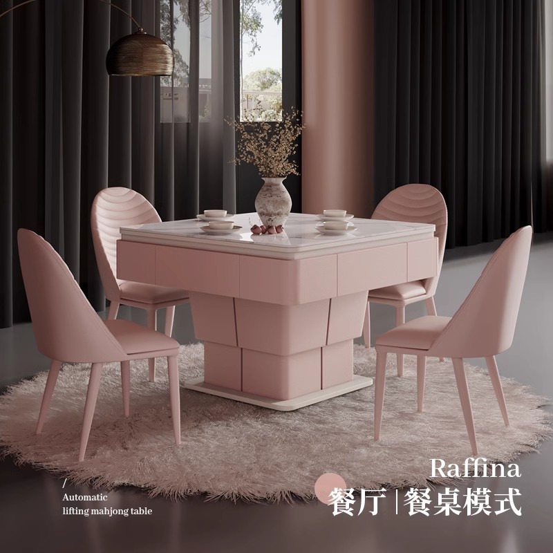 Mesa de mahjong con elevación de madera maciza mesa de centro 2025 nueva sala de estar integrada de doble uso mesa de comedor multifuncional para el hogar rosa todo en uno