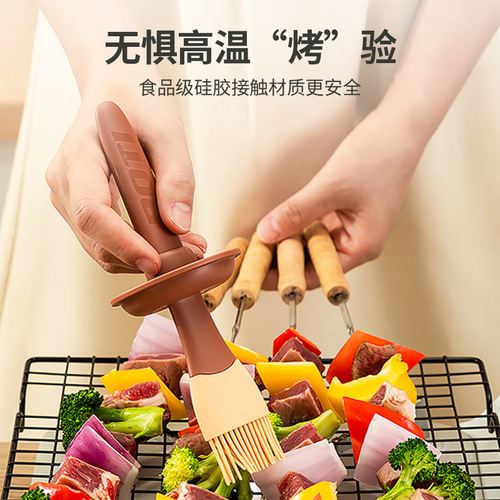 Silicone brush household oil brush high temperature resistant long handle barbecue brush with bottle kitchen pancake brush jam flexible and non-shedding