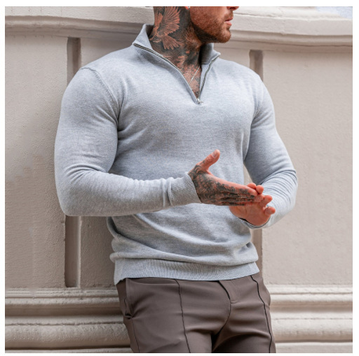 Foreign Trade Autumn and Winter New European and American Men's Fashion Pure Color Simple Knitwear Half Turtleneck Casual Bottoming Knitwear