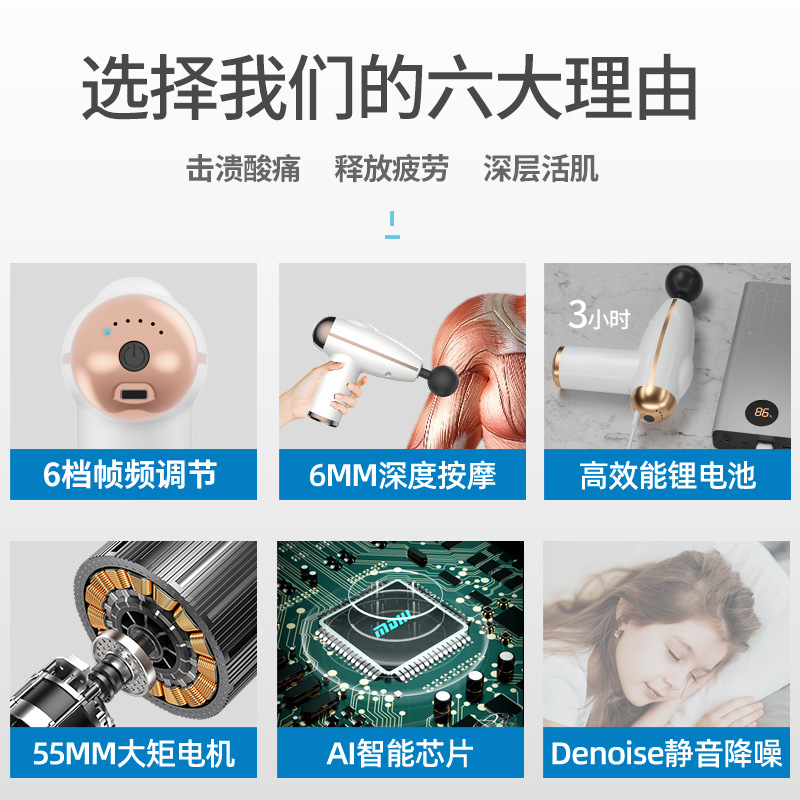 Ruido inferior mudo mini portátil de masaje de cuerpo completo pistola de impacto eléctrica equipo de atención médica nueva pistola mini pistola fascial