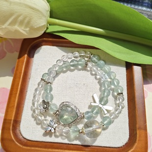 Natural Green Fluorite Double Circle Bracelet