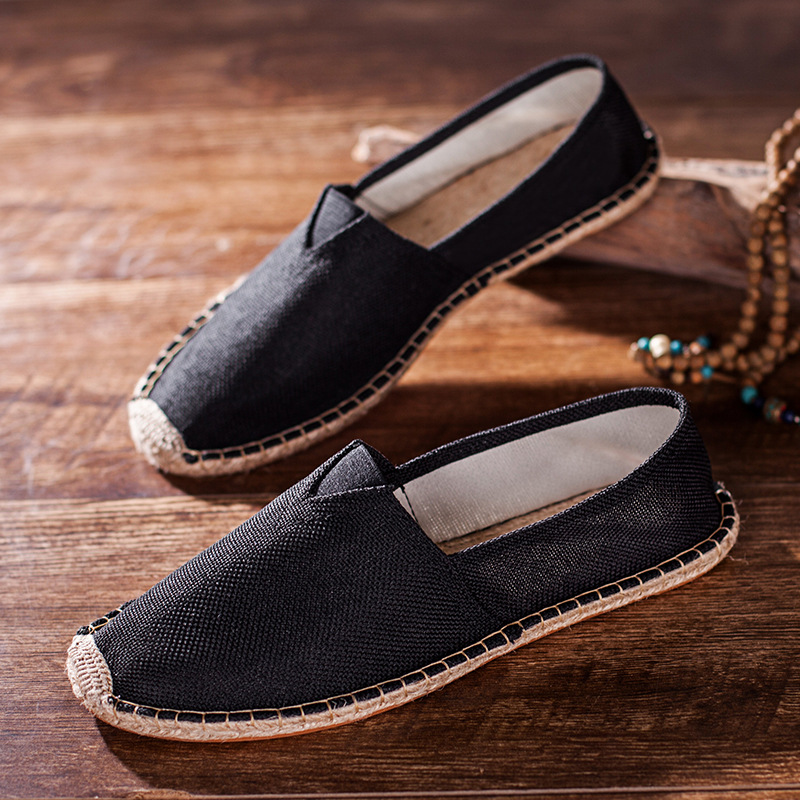 Zapatos de paja primavera y verano nuevos zapatos de pareja viejos zapatos de lona transpirables de lino de Beijing zapatos de cuerda de cáñamo de pescador perezoso zapatos de hombre