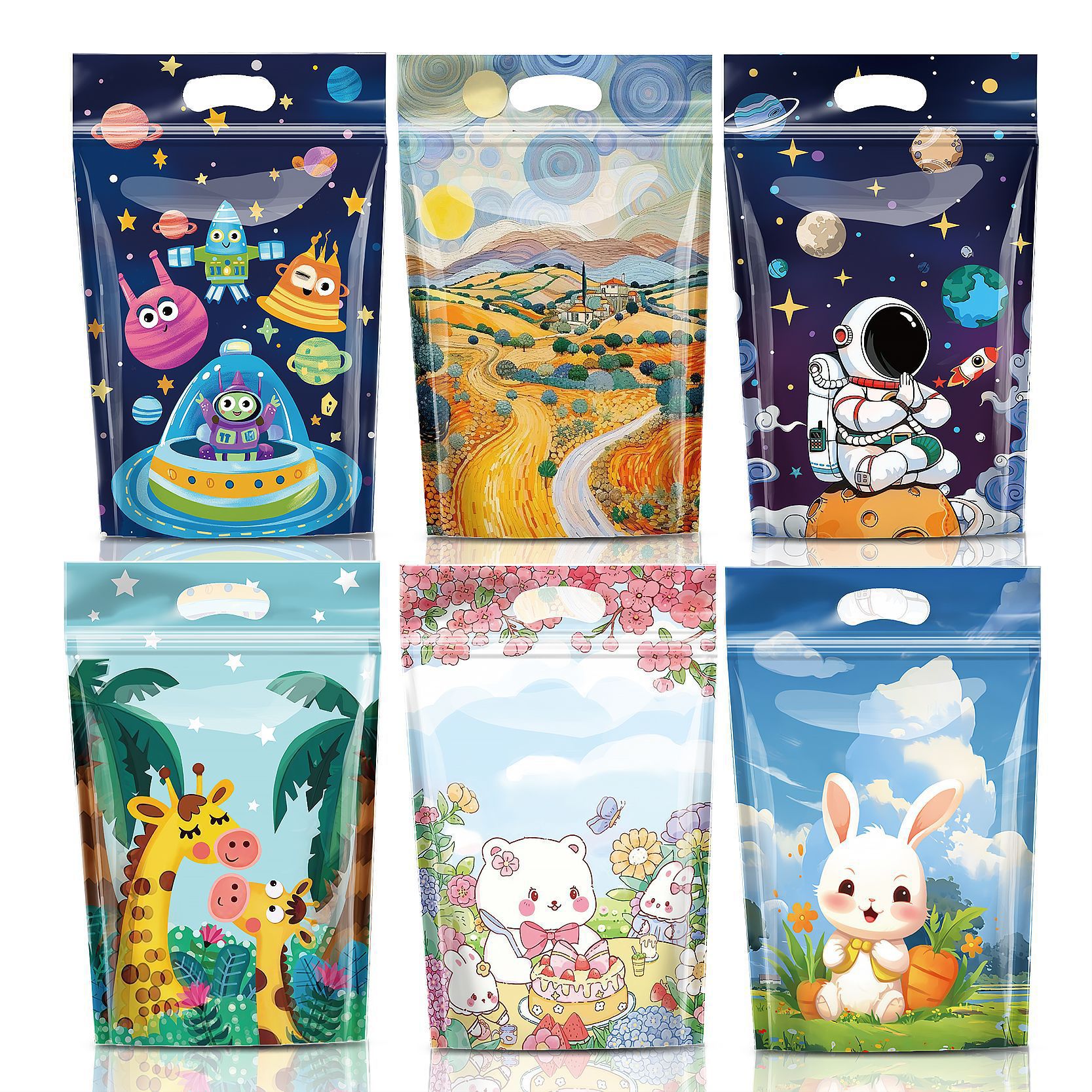 卡通自封自立袋雪花酥包装袋零食饼干糖果食品礼物拉链密封手提袋