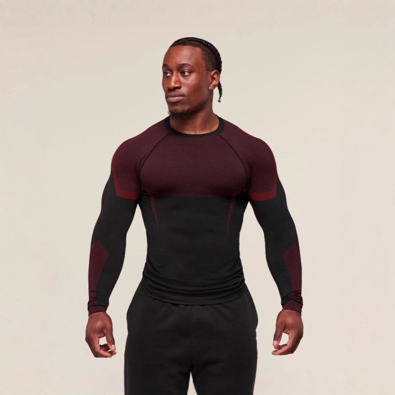 Cross-Border European and American Men's Fashion Long-Sleeved Round-Neck Quick-Drying Shirt T-Shirt Tight-Fitting Breathable Fitness Running Sports Top