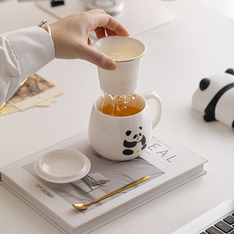 熊猫文创陶瓷泡茶杯创意马克杯办公室水杯中秋节日送客户伴手礼品|undefined