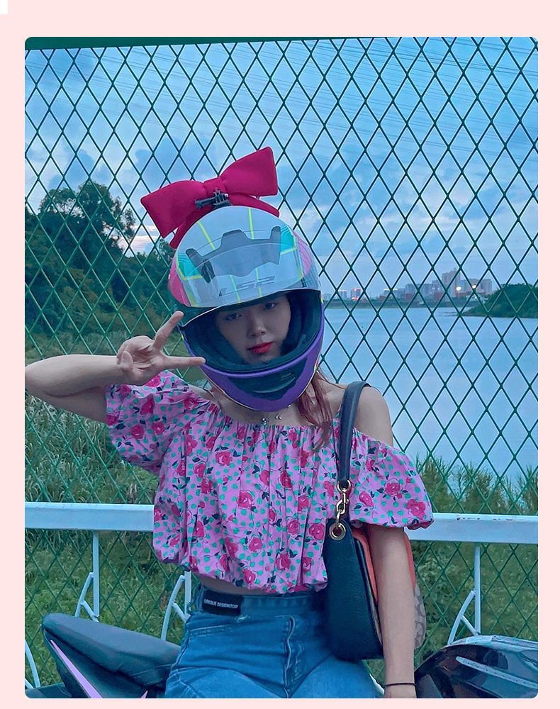 Helmet Bow Decoration for Motorcycle Helmets, Same Style as Dream Sister Lai Meng's Motorcycle Helmet Decoration