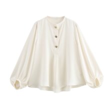 ZR女装 欧美风2025春季新品圆领气质时尚百搭绉绸垂性灯笼袖衬衫
