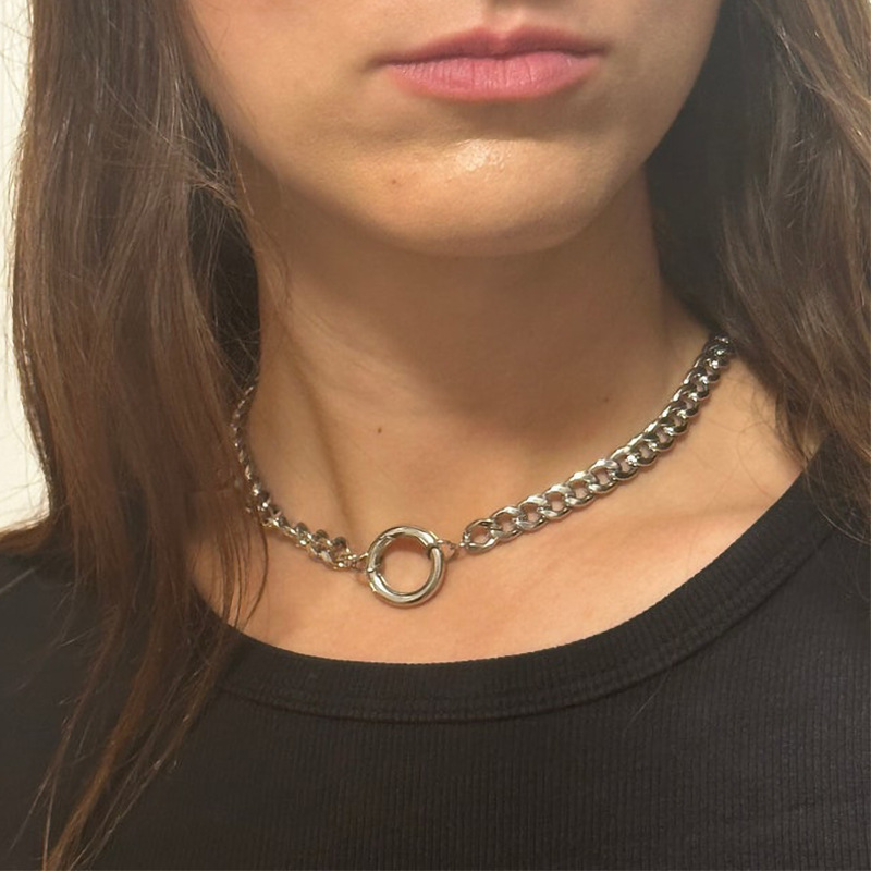 Collier cercle réglable en acier inoxydable doré pour femme_voghion.com