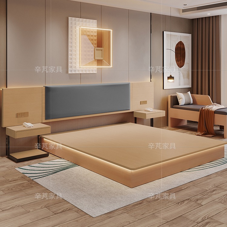 Hotel Furniture Standard Room Full Set B&B Guest Room Double Bed Custom Bed Box All-Season Huijia Five-Star Hotel Bed