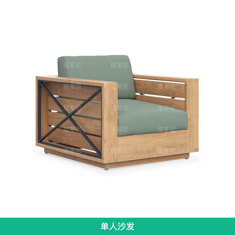 Conjunto de sofás de teca para exteriores para patio de hotel, impermeable, resistente al sol, muebles anticorrosivos, sofá de madera maciza para jardín de villa.
