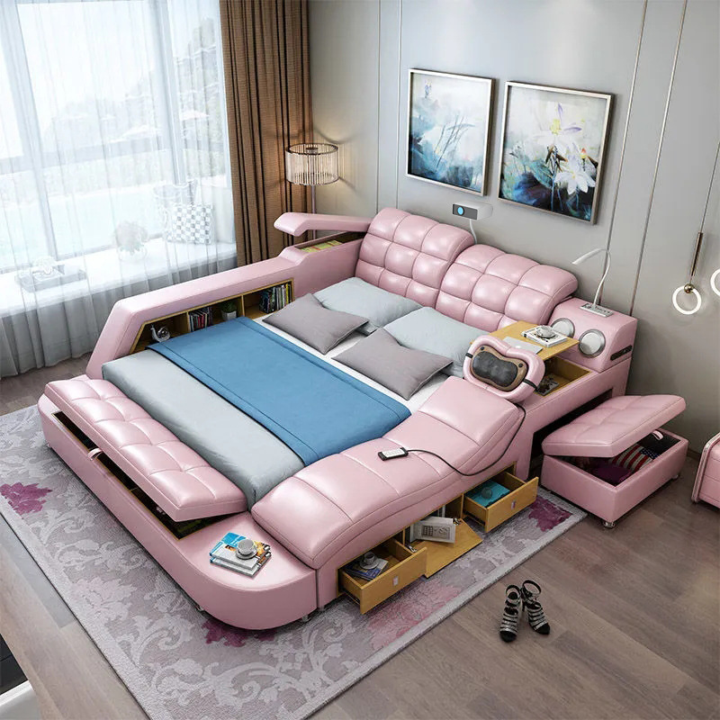 Cama Tatami, cama de cuero, cama de masaje multifuncional eléctrica inteligente, cama doble moderna y sencilla para dormitorio principal de 1.8 metros image 4