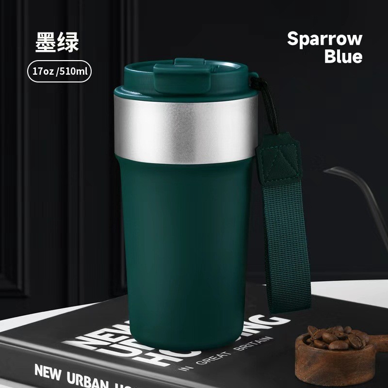 跨境304不锈钢咖啡杯 带提绳便携保温杯高颜值户外车载双饮水杯|undefined