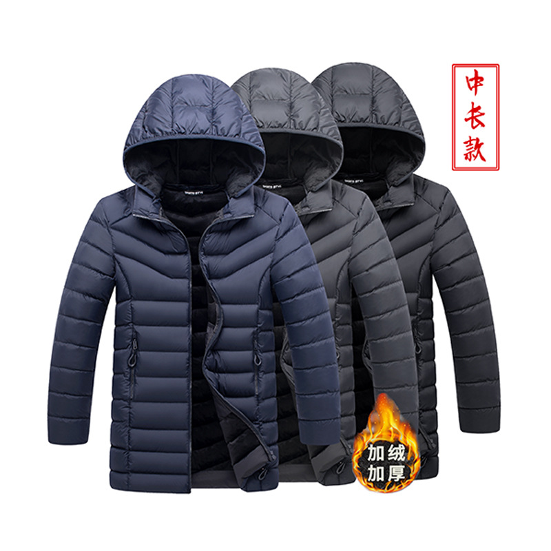 Chaqueta acolchada de algodón Amazon transfronteriza para hombre 2021 chaqueta acolchada de algodón con capucha para hombre chaqueta de hombre forrada de lana de longitud media chaqueta acolchada de algodón cálido