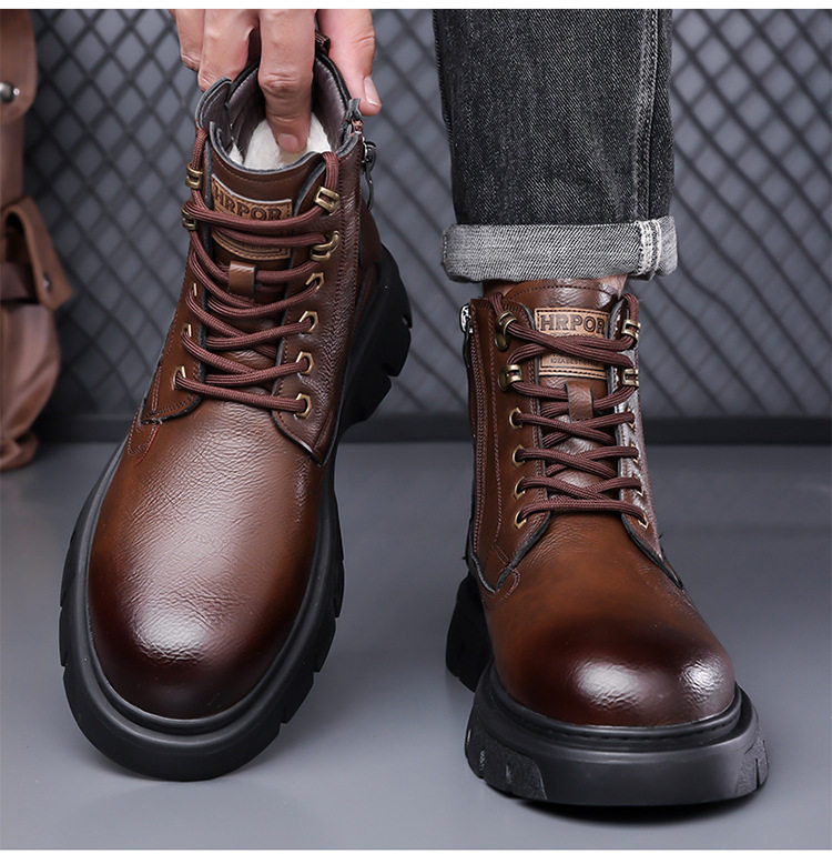 Giày bốt Martin nam cổ cao đế dày lót lông giữ ấm, gót 3–5 cm — màu nâu, màu đen chi tiết 19